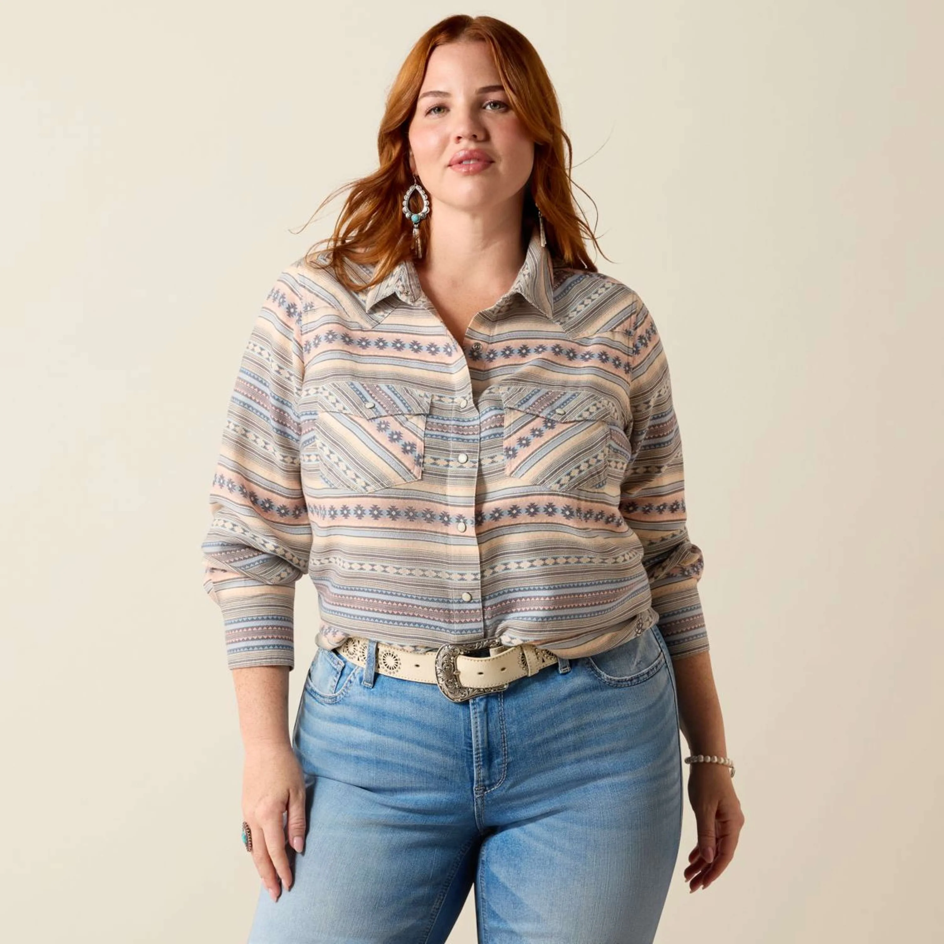 Ariat Bluse Arizona Western Damen Ombre Blue Southwest - Image 6