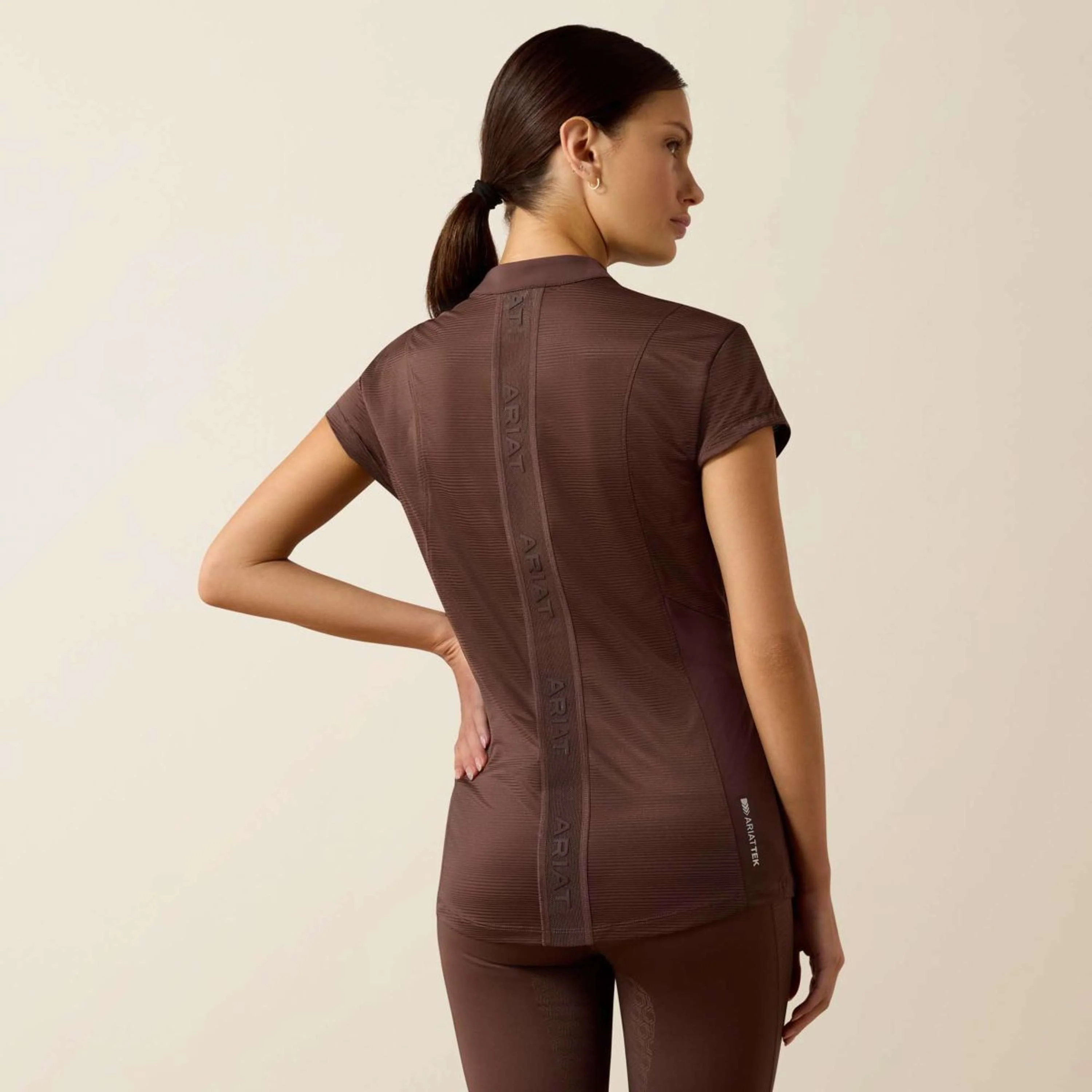 Ariat T-Shirt Breathe 1/2 Zip Damen Pommel Brown - Image 2
