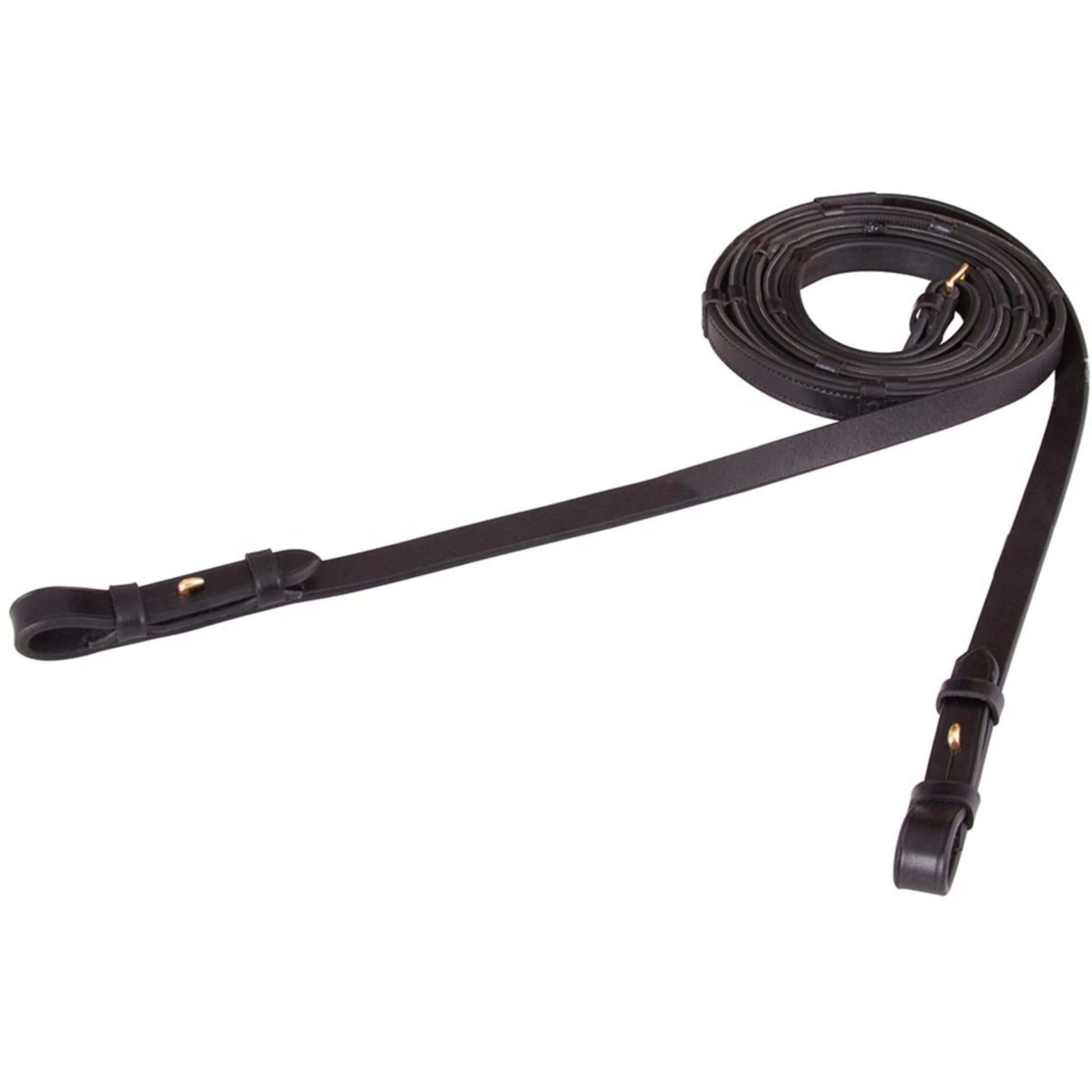 BR Dressur Zügel Leder/Gummi Stops 16mm Schwarz/Gold - Image 3