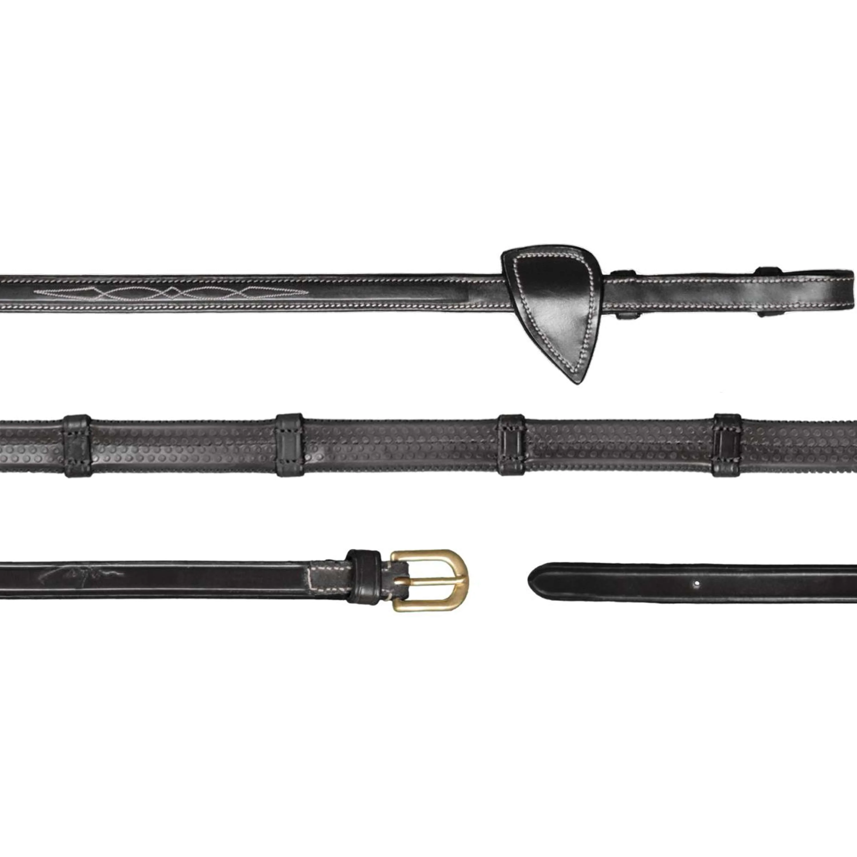 Dyon Zügel Rubber 1/2 mit Leder Stops Schwarz