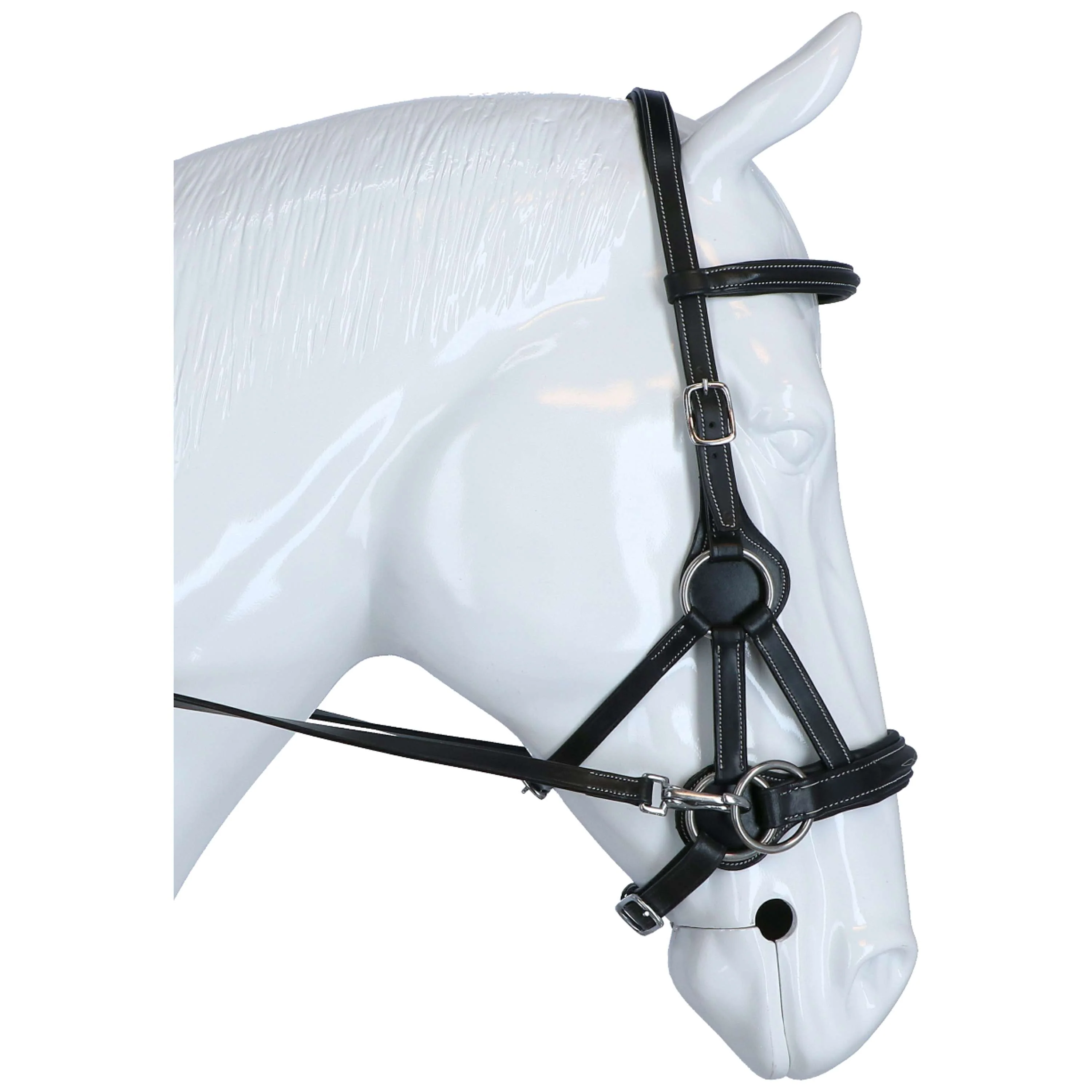 F.R.A. Gebisslose Trense Flandy Side Pull Gummigriff Leder Zügel Schwarz - Image 4