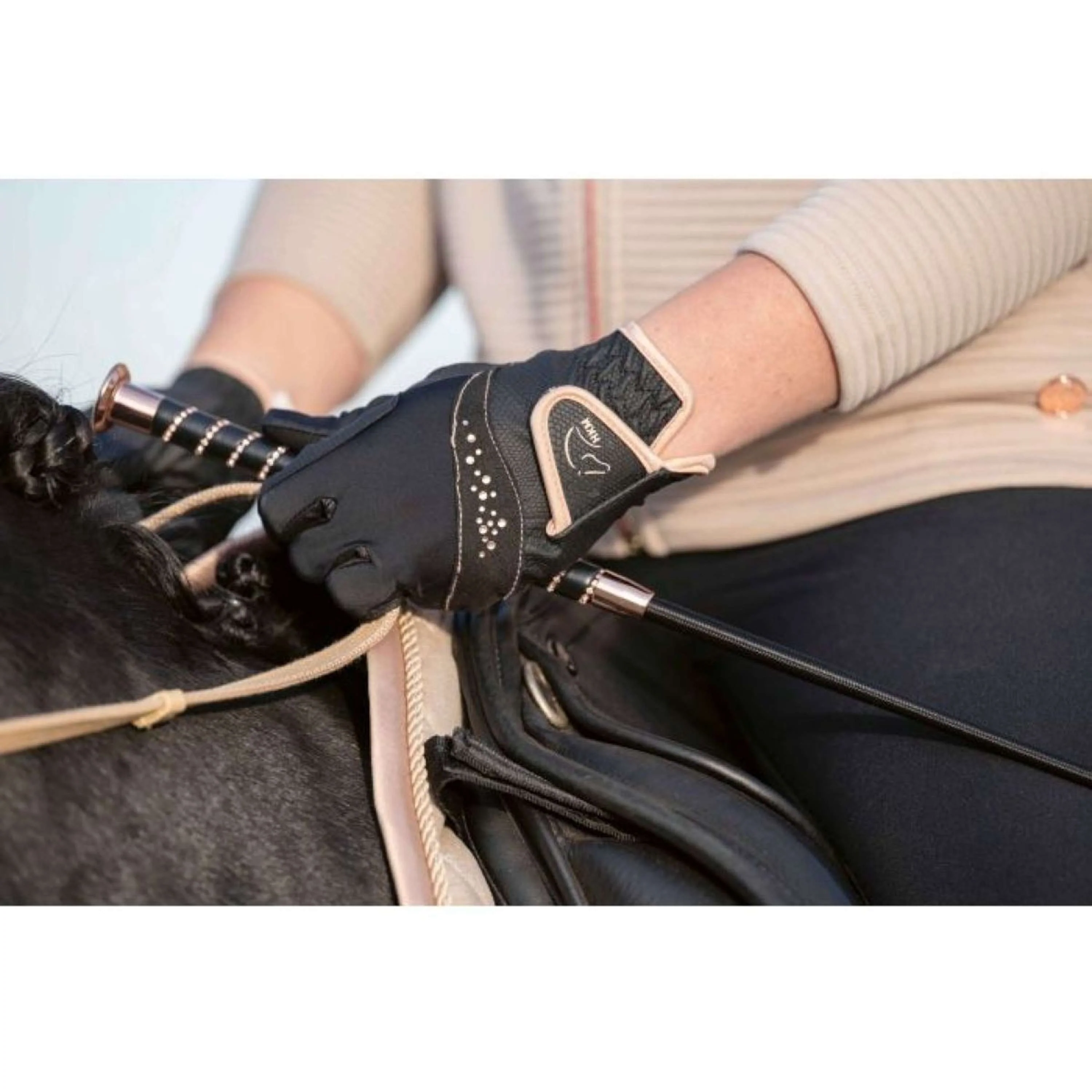HKM Reithandschuhe Rosegold Glamour Schwarz - Image 3