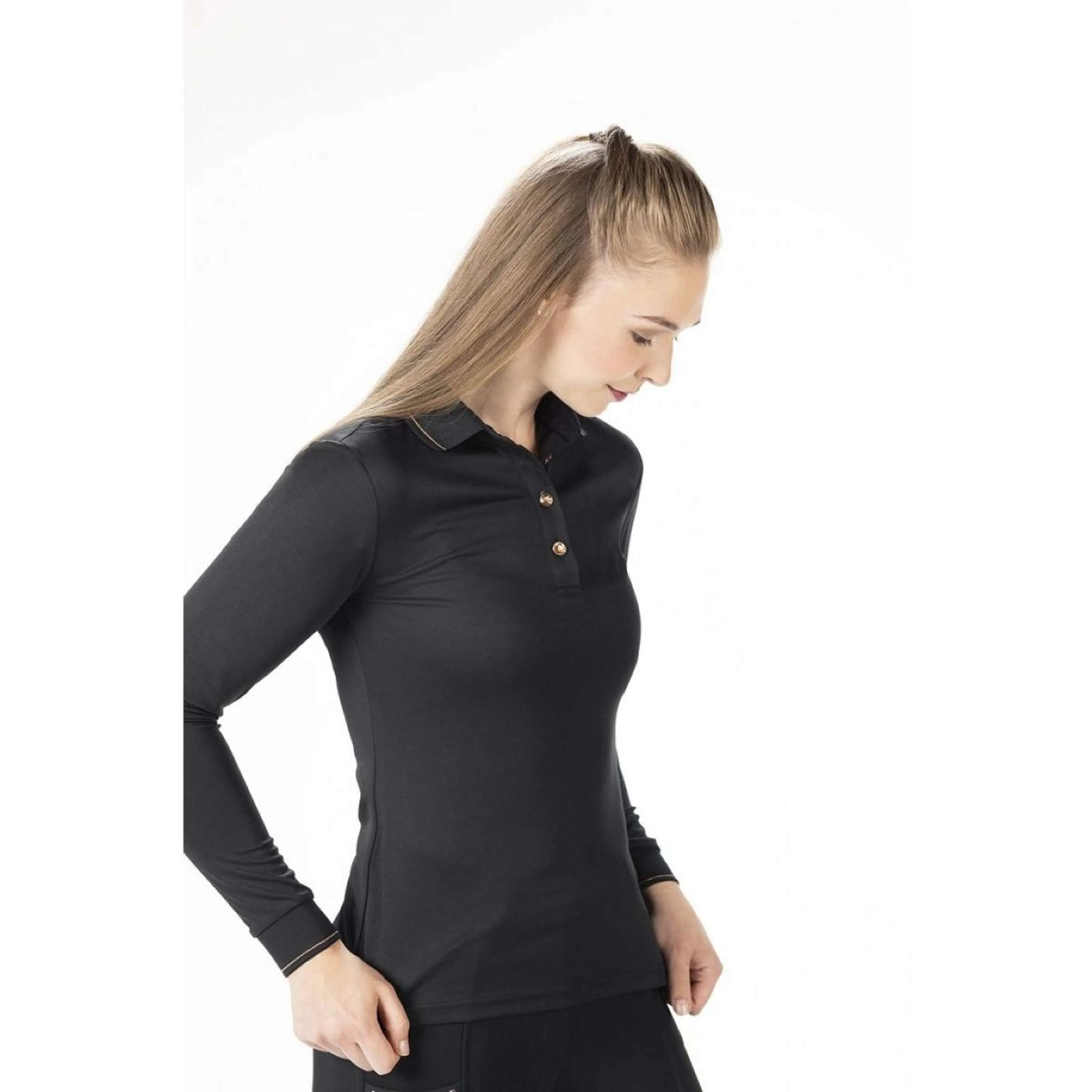 HKM Poloshirt Rosegold Glamour Longsleeve Schwarz/Rosegold - Image 2