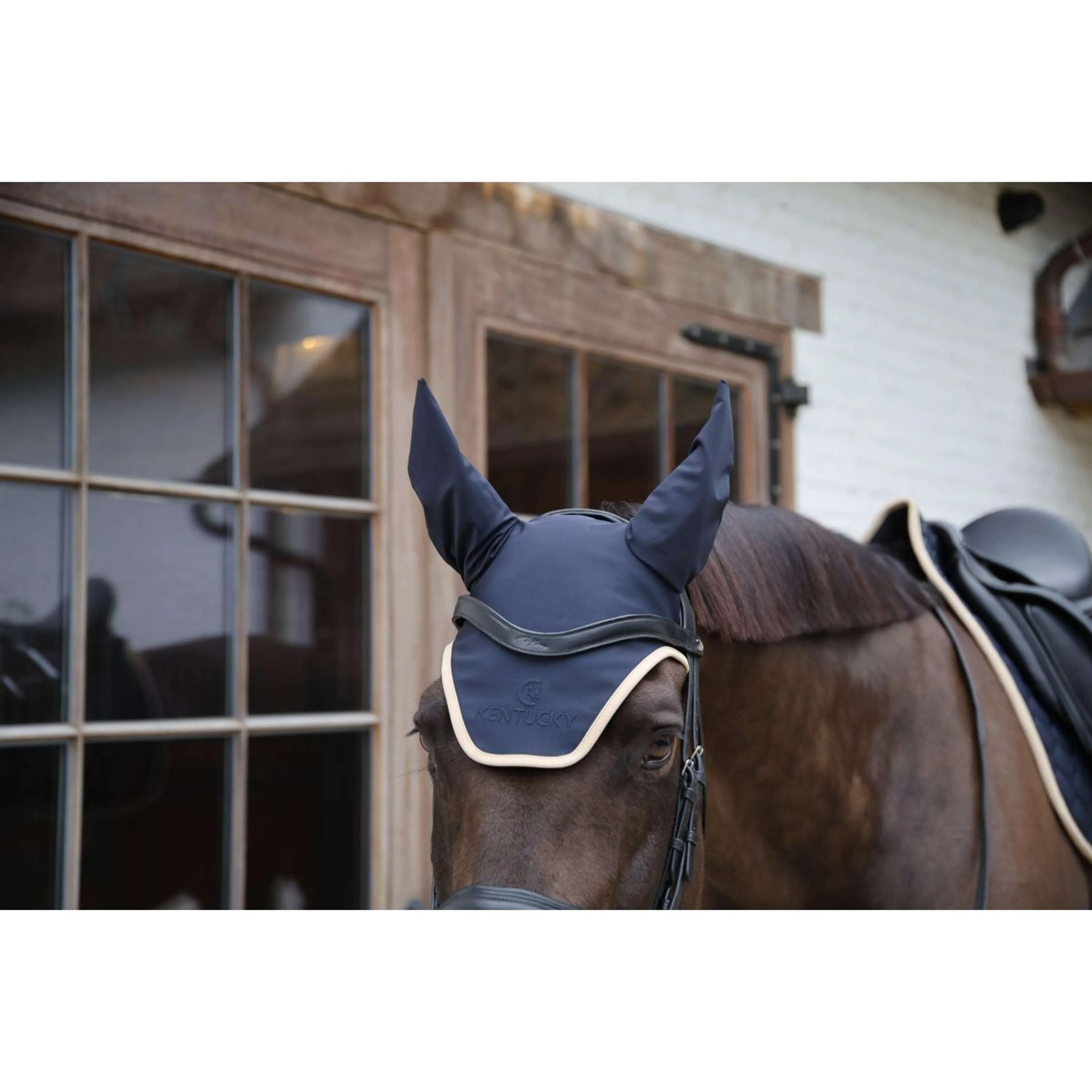 Kentucky Horsewear Fliegenhaube Wellington Softshell Navy/Beige - Image 2