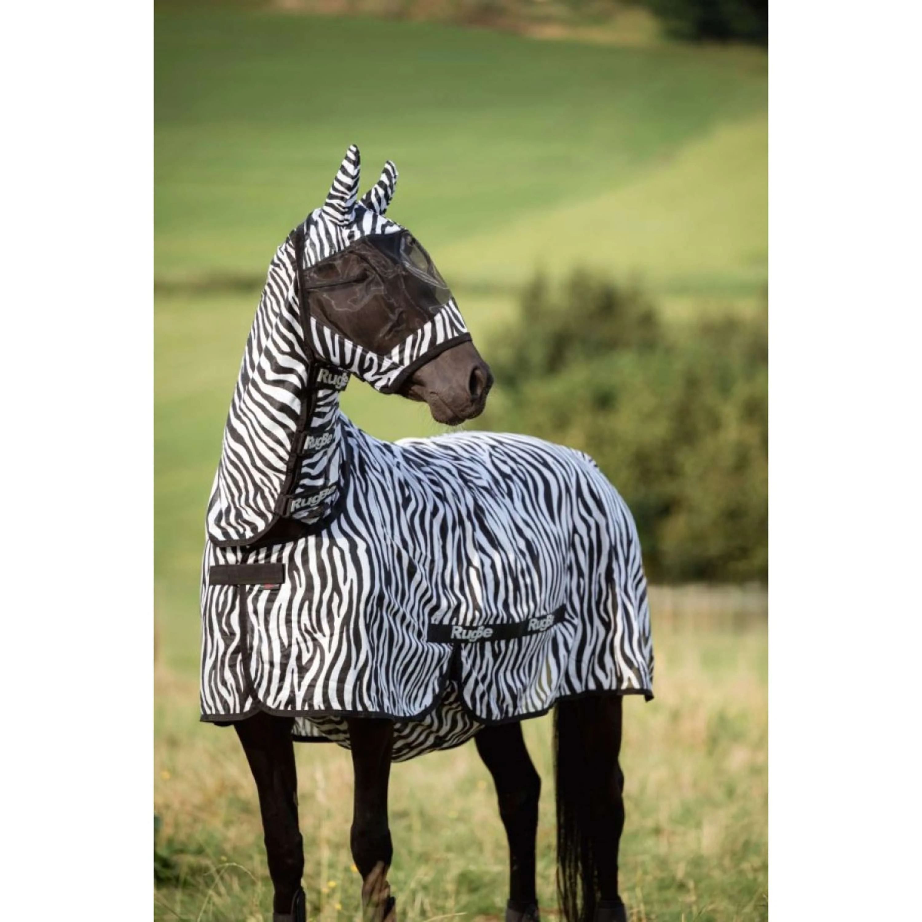 RugBe by Covalliero Fliegenmaske mit Ohrbedeckung Schwarz Zebra - Image 4
