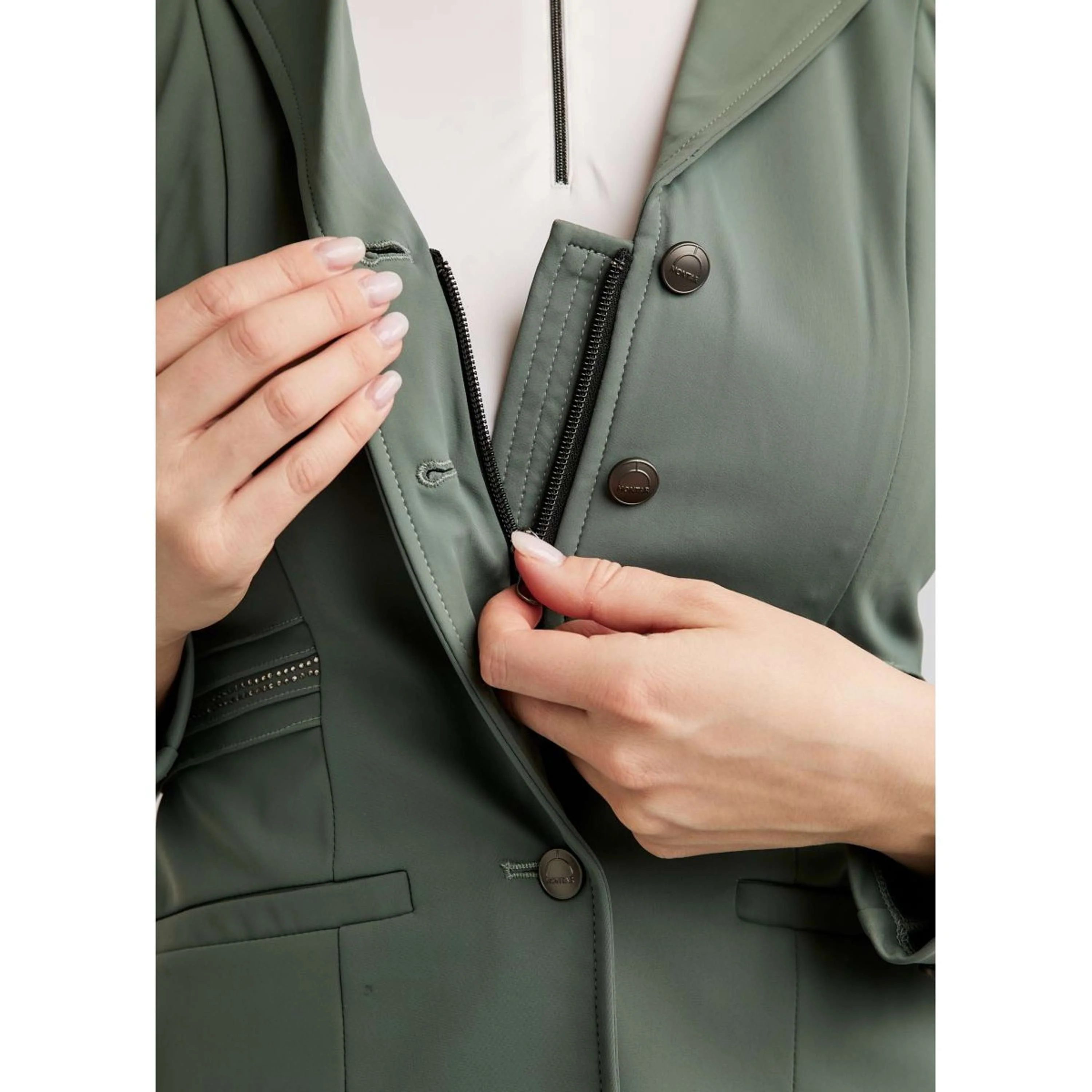 Montar Turnierjacket MoPearl Pintucks Gun Metal Crystals Jade - Image 3