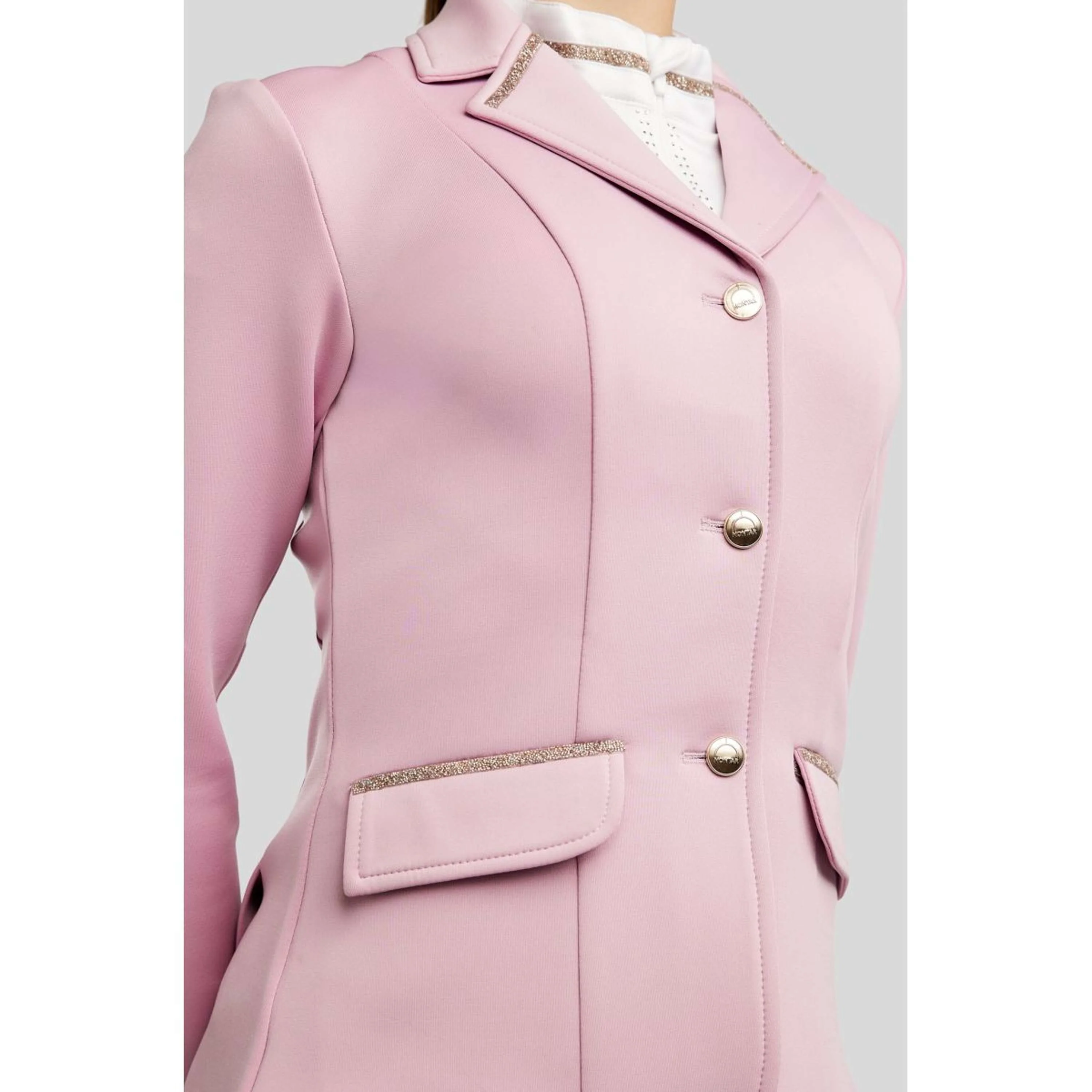 Montar Turnierjacket MoPearl Pintucks Gun Metal Crystals Junior Candy Pink - Image 2
