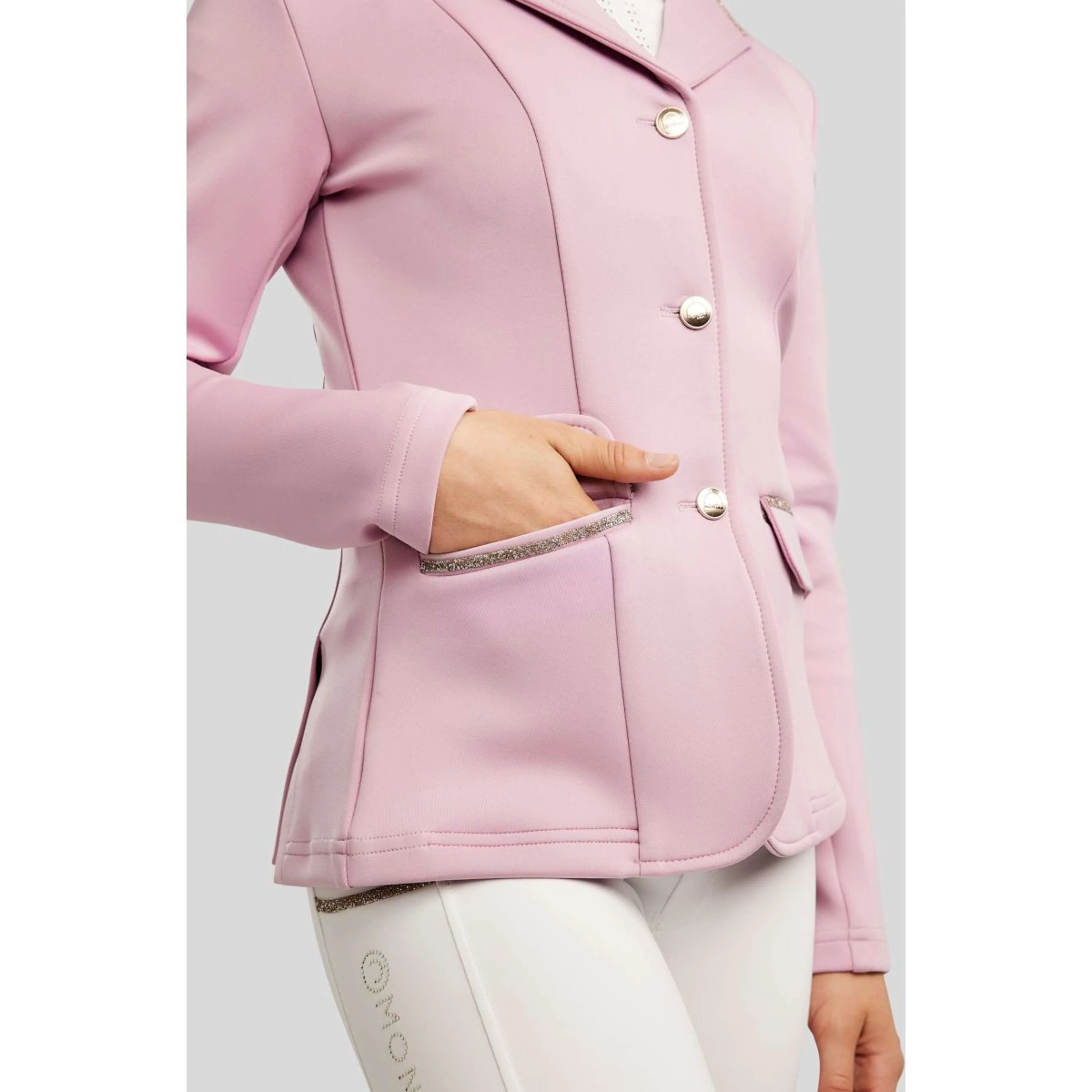Montar Turnierjacket MoPearl Pintucks Gun Metal Crystals Junior Candy Pink - Image 3