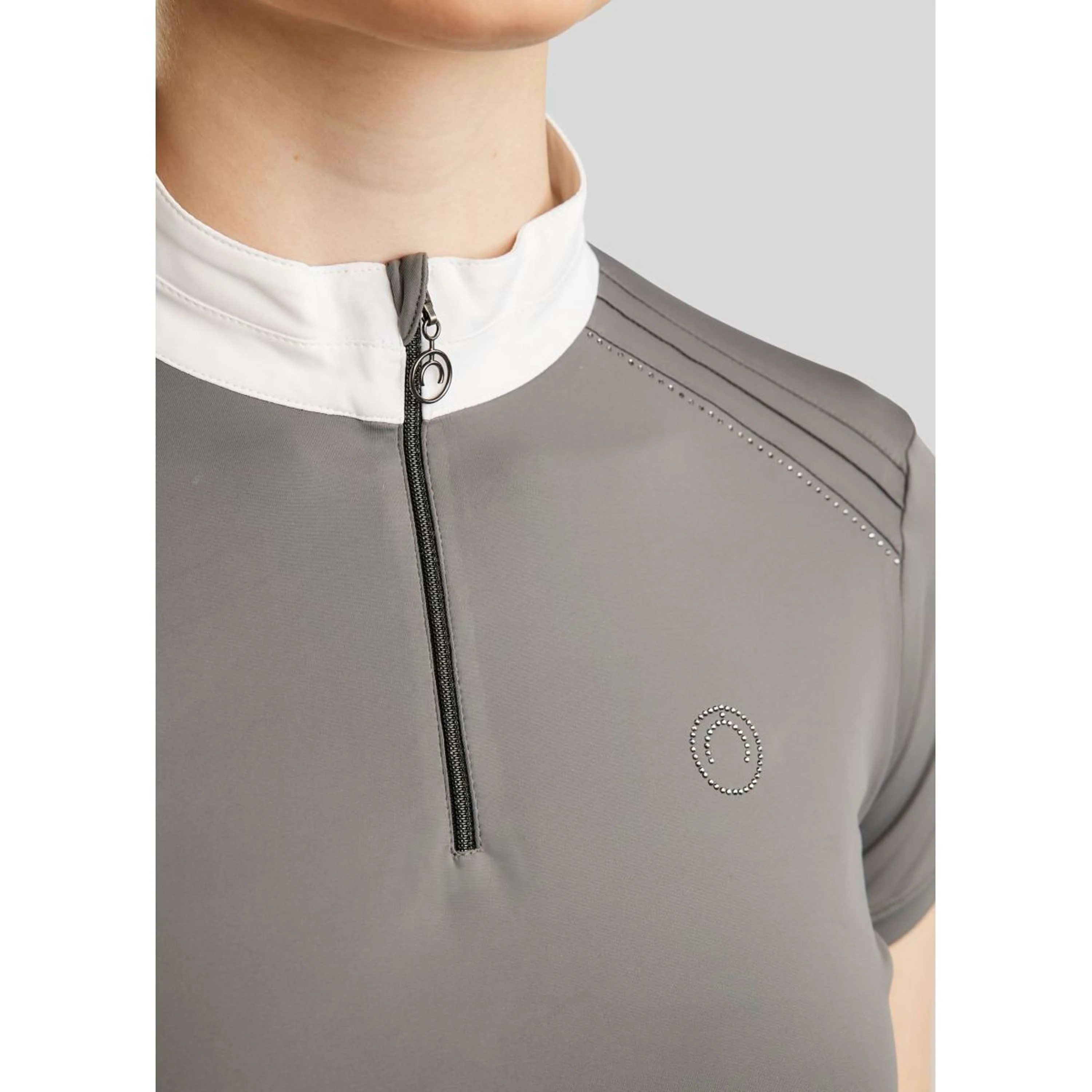 Montar Turniershirt MoPearl Pintucks Gun Metal Crystals Grau - Image 3