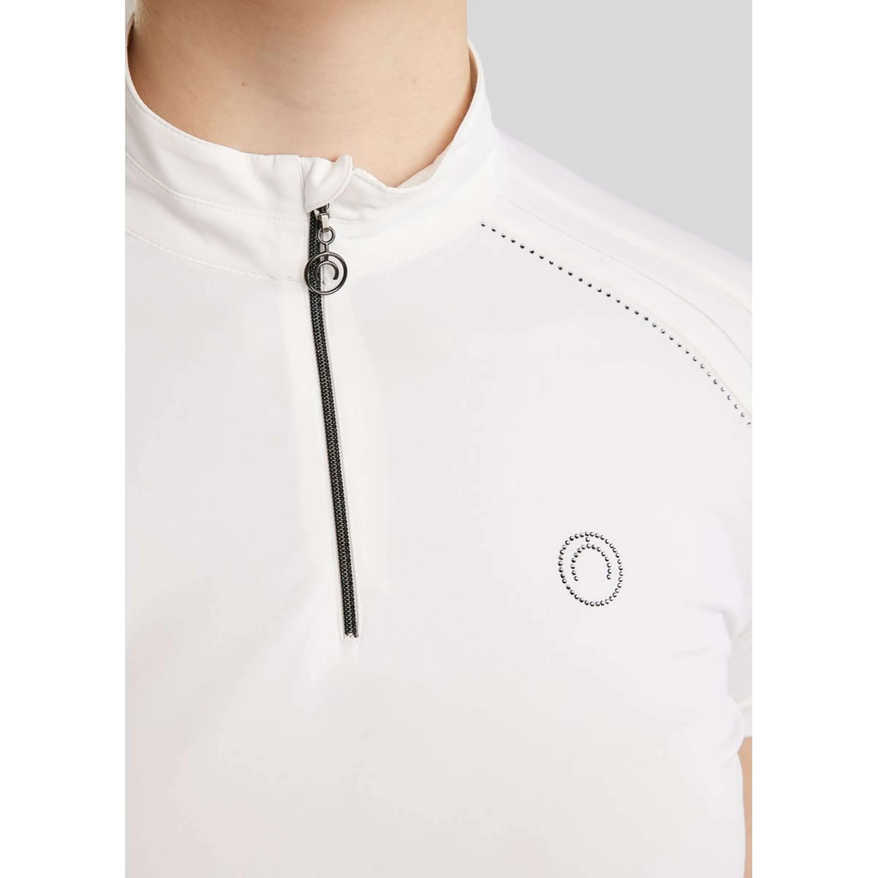 Montar Turniershirt MoPearl Pintucks Gun Metal Crystals Weiß - Image 3
