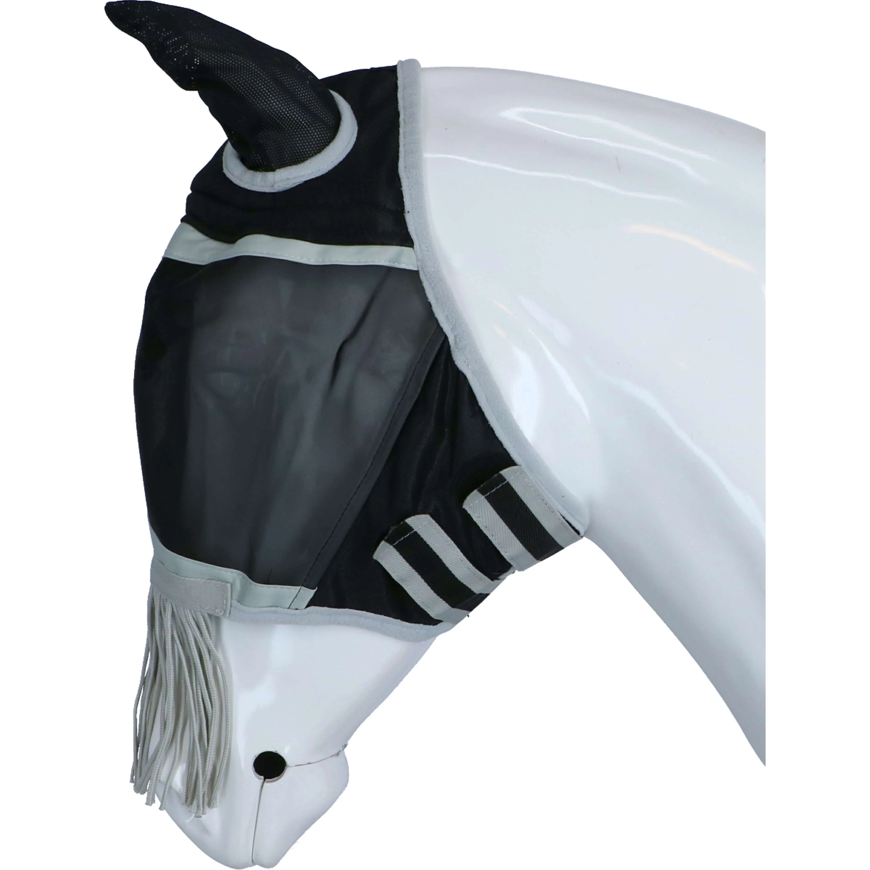Shires Fliegenmaske mit Ohr und Nase Fransen Mesh Schwarz - Image 3