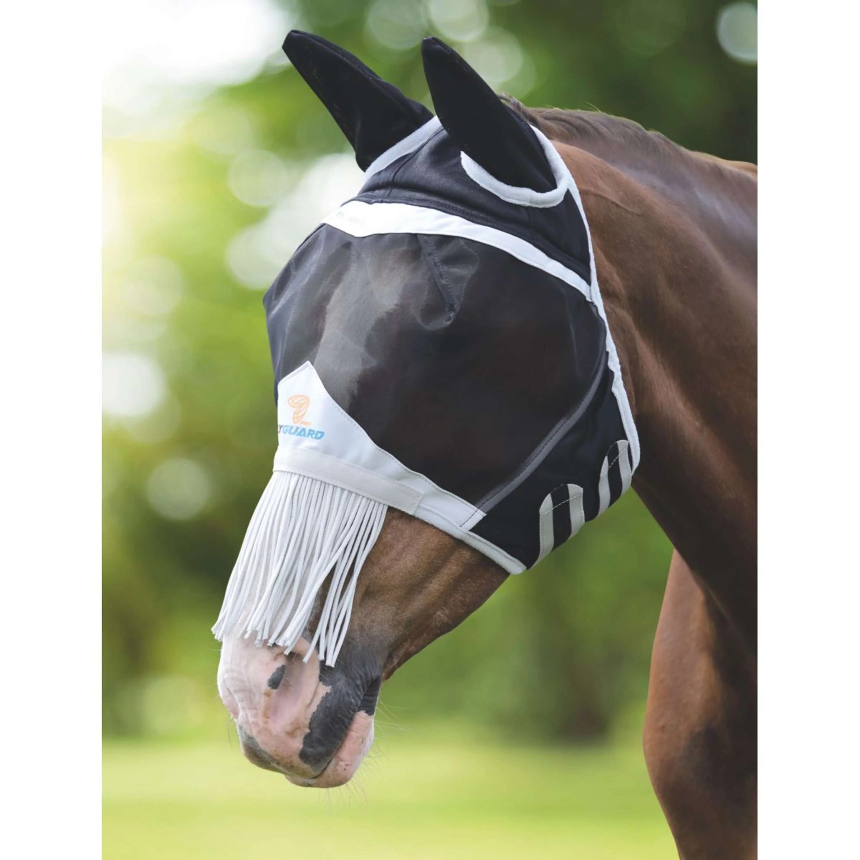 Shires Fliegenmaske mit Ohr und Nase Fransen Mesh Schwarz - Image 4