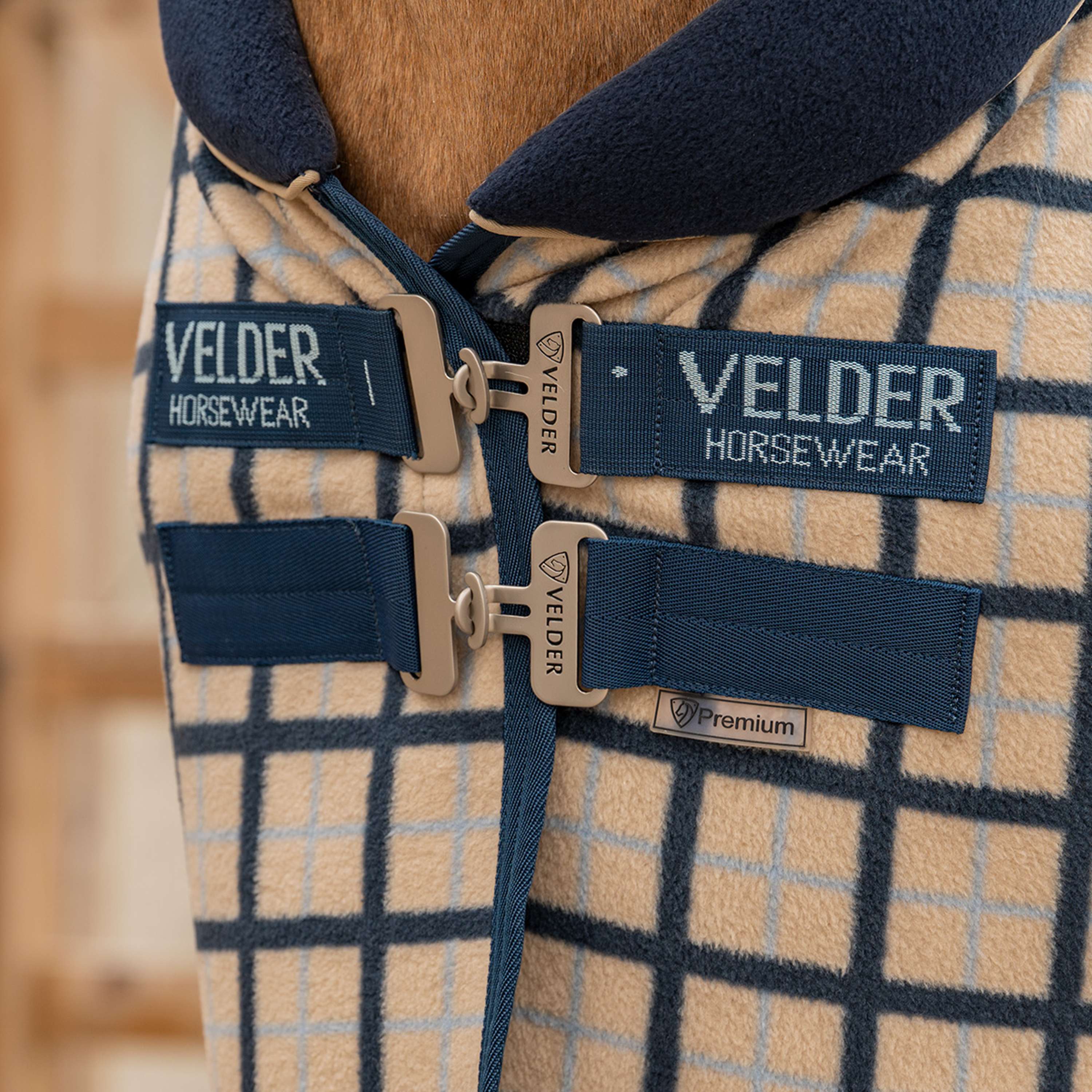 Velder Horsewear Fleece Cooler with Collar Navy Check - Image 2