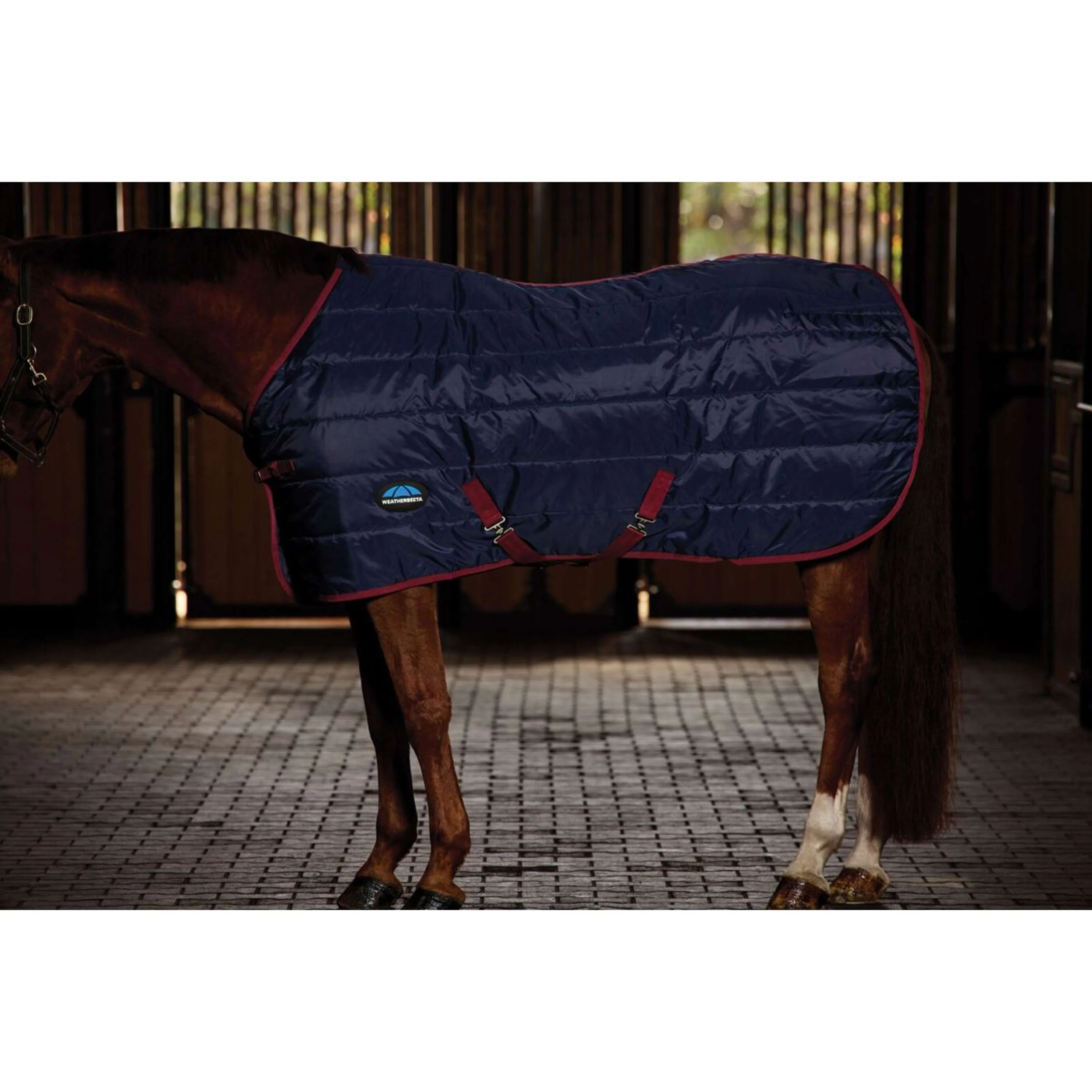 WeatherBeeta Stalldecke ComFiTec 210D Channel Quilt Standard Neck 100g Navy/Burgundy - Image 3